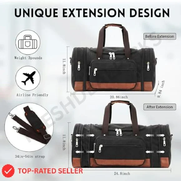 Expandable Canvas Duffle Bag Classic Travel Gym Carry On Luggage